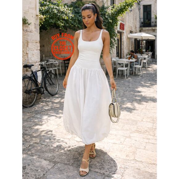 ZARA BLOGGER FAVE!!! Sleeveless Balloon Midi Dress NWT | White Knit M - Picture 7 of 16